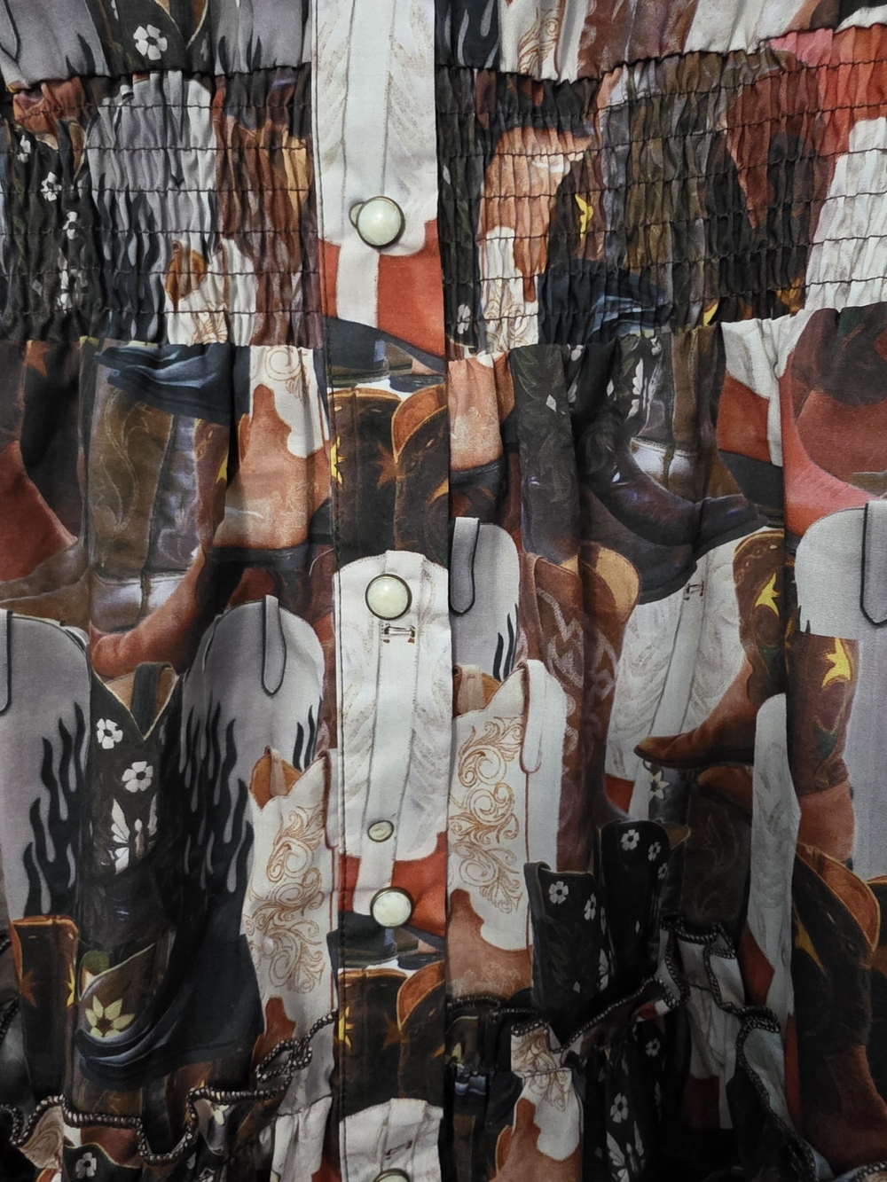Lucky & Blessed Brown Multi Western Boot Print Long Sleeve Shirtdress - Picture 4 of 10